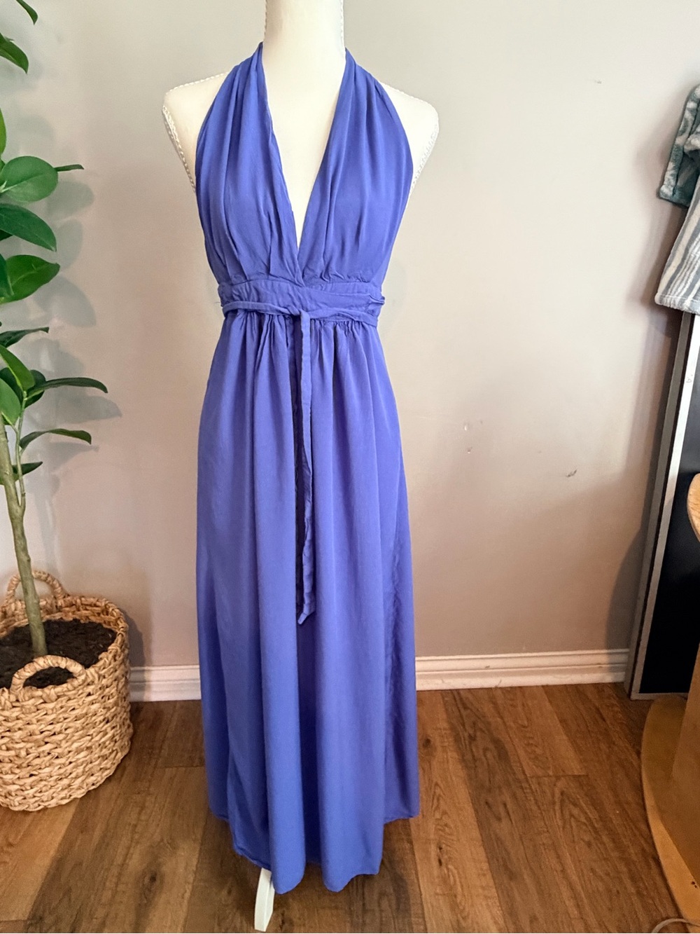 Lulu's Periwinkle Halter Tie-Waist Maxi Wrap Dress Size L